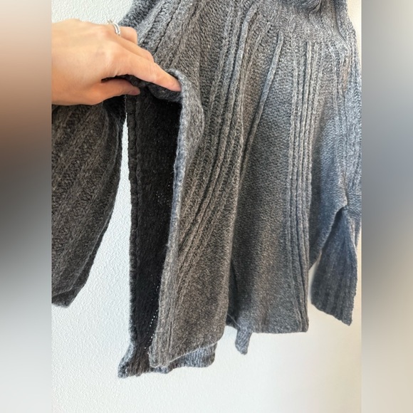 Free People Oversized Charcoal Cowl Neck Sweater with Zipper and Side Slits - Picture 3 of 8